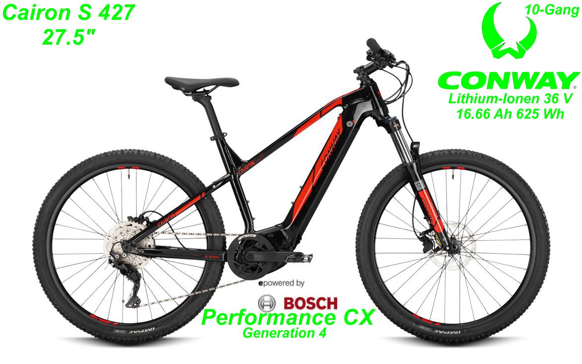 Conway Alu Hardtail Cairon S 427 27.5 Zoll 2021 black / red Bikes Shop kaufen Schweiz