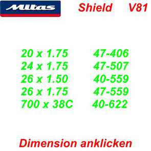 Mitas Rubena Pneu Reifen Profil und Dimension V81 Shield