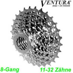 Kassette Ventura 8-G 11-32 Zähne silber CS Shimano kompatibel Fahrrad Velo E-Bike Ersatzteile