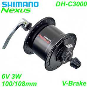 Shimano Nabendynamo DH-C3000 V-Brake schwarz 36-L 6V/3W Schnellspanner 100/108mm Bike Fahrrad Velo Ersatzteile