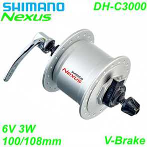 Shimano Nabendynamo DH-C3000 V-Brake silber 36-L 6V/3W Schnellspanner 100/108mm Bike Fahrrad Velo Ersatzteile
